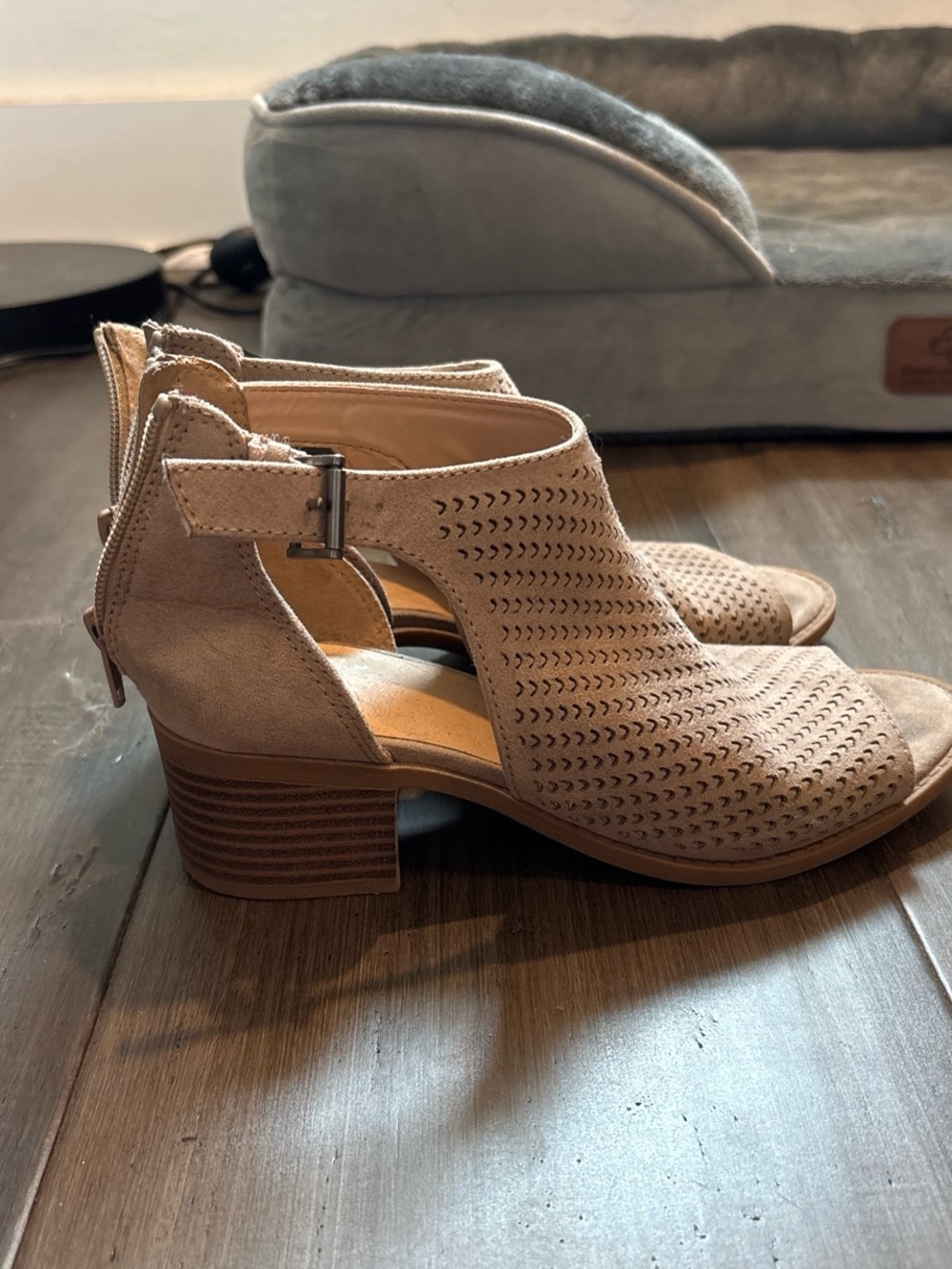 Justice Girls Taupe Cutout Block Heel Sandals